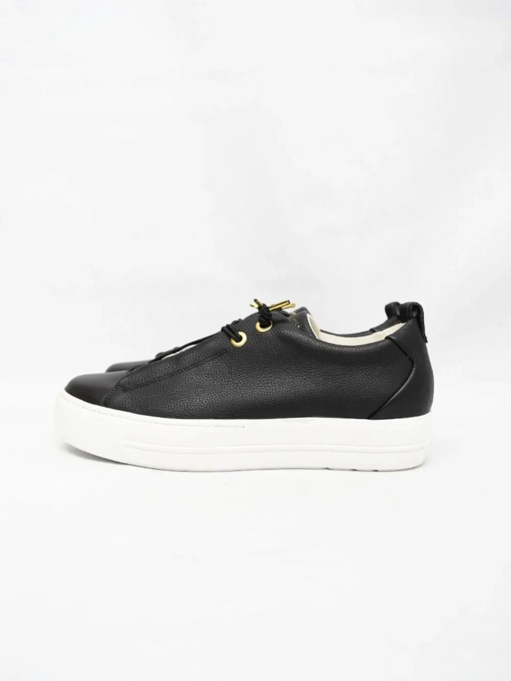 NEW $420 PAUL GREEN Faye Sneaker BLACK LEATHER GOLD HARDWARE 10.5 US (TF16)